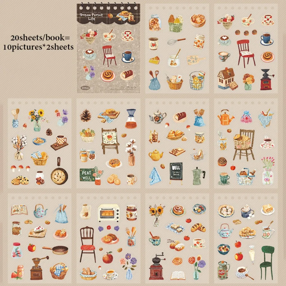 

Dream Pursuit Life Series Die-Cut Sticker Book PET 20 Sheets Life Theme Materials Journal Scrapbook DIY Photo Frame Decor