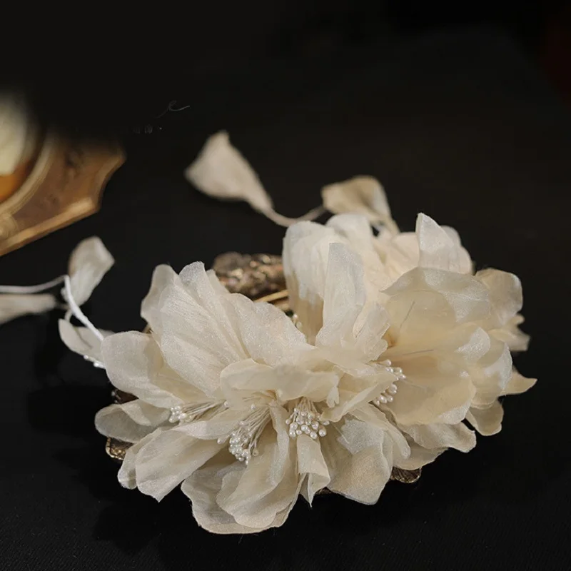 Flower Wreath Pearls Headband Leaves Hairbands Handmade Wedding Hair Accessories For Women Bride Crystal Head Jewelry image 3