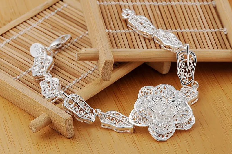 Factory direct fashion 925 Sterling Silver Bracelet for woman Beautiful big flower fine Luxury jewelry Wedding party gifts