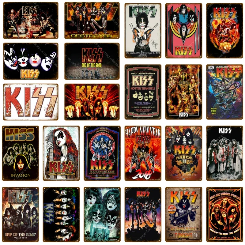 Music Rock Metal Signs Vintage Poster Kiss Band Plaque Wall Sticker Home Decoration Classic Painting Plate Bar Club Decor YJ220