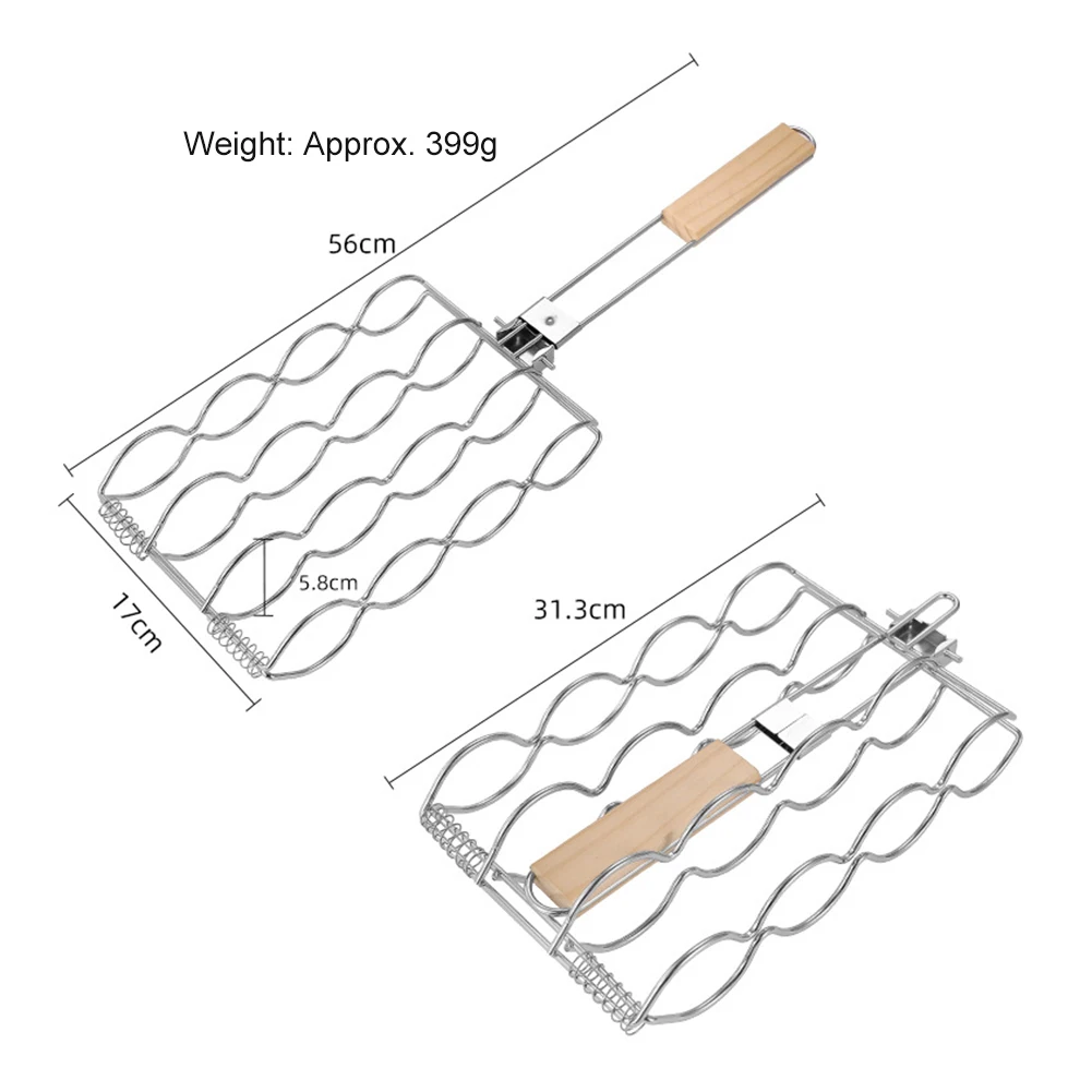 Filet de gril de maïs pliant d'acier inoxydable, pince de saucisse, même distribution de chaleur, gril de barbecue pour griller, cuisine extérieure de camping