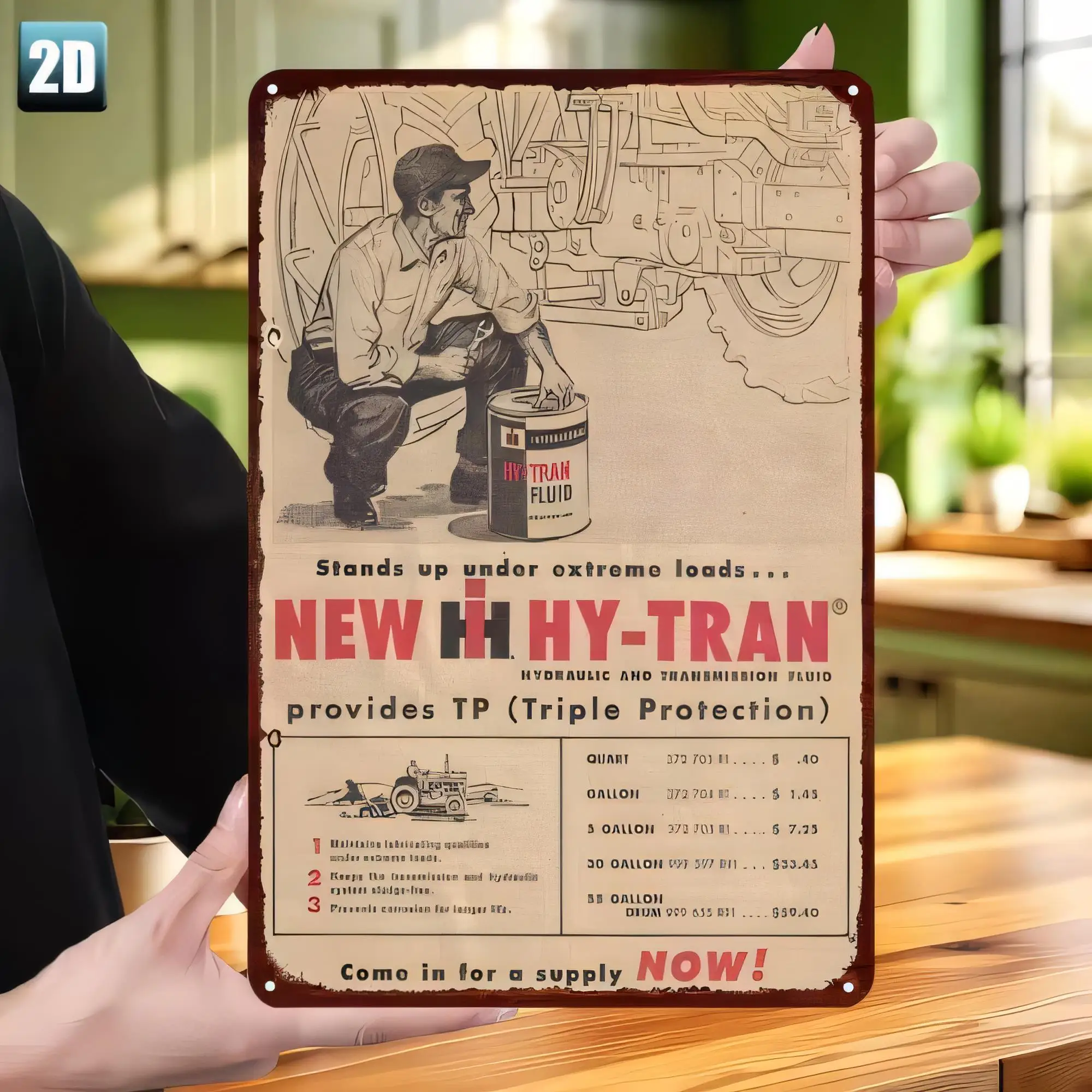 Tin Sign, Vintage Aviation Engineer Poster Metal Wall Art, Retro Hydraulic Fluid “New Hi-Hy-Tran” Garage Decor,   Rustproof Alum