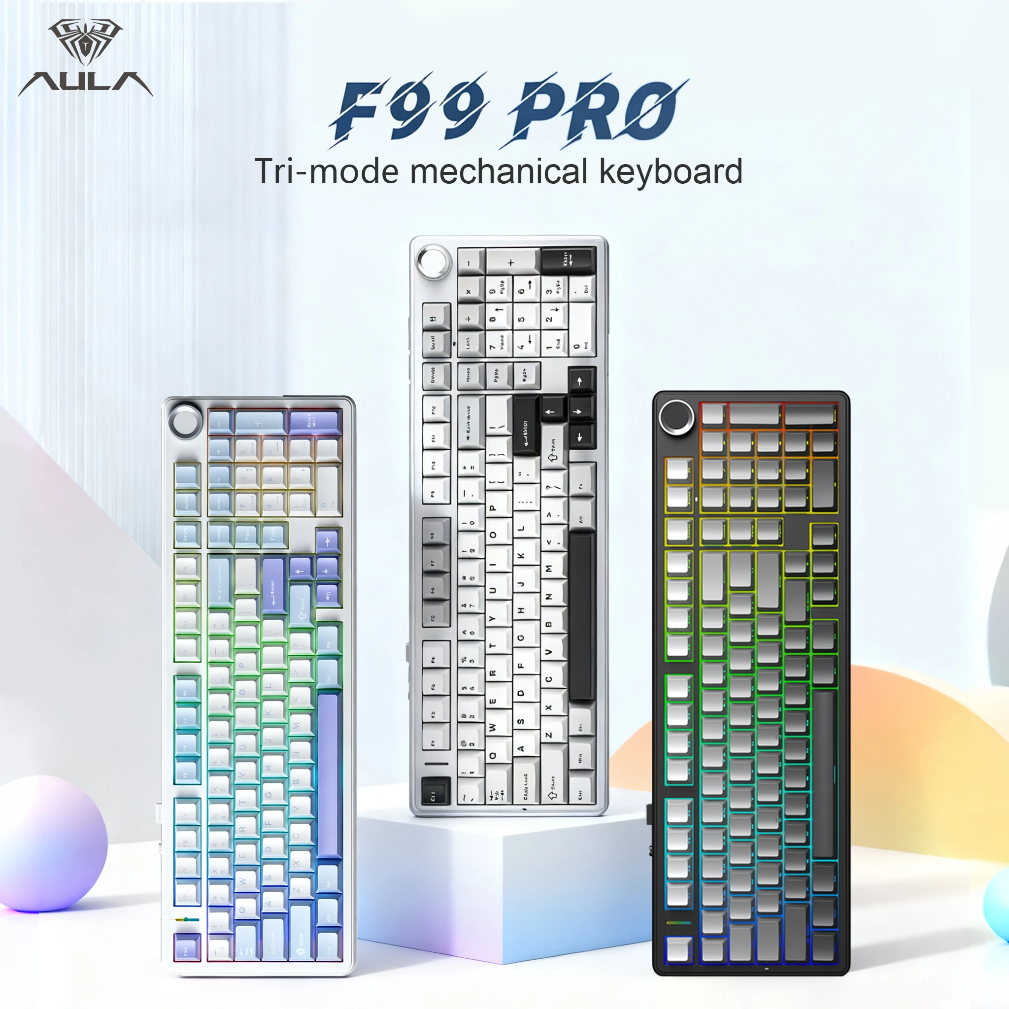 AULA F99PRO 99Key Tri-Mode Keyboard 8000mAh Battery Gasket Hot Swap South RGB Side Print PBT Wireless Gaming Mechanical Keyboard