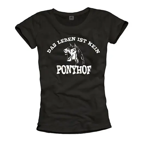 

COOL HORSE WOMENS SHIRT WITH GERMAN SLOGAN LIFE IS NOT A PONYHOF - TOP TEE BLACK