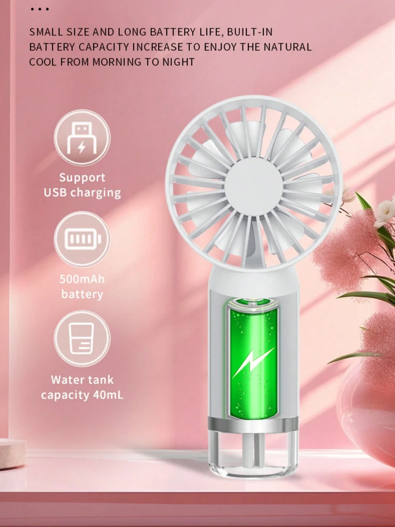 1pc ウォータースプレーファン、ミスト加湿器付きポータブルハンドヘルド USB ファン、夏用冷却ファン