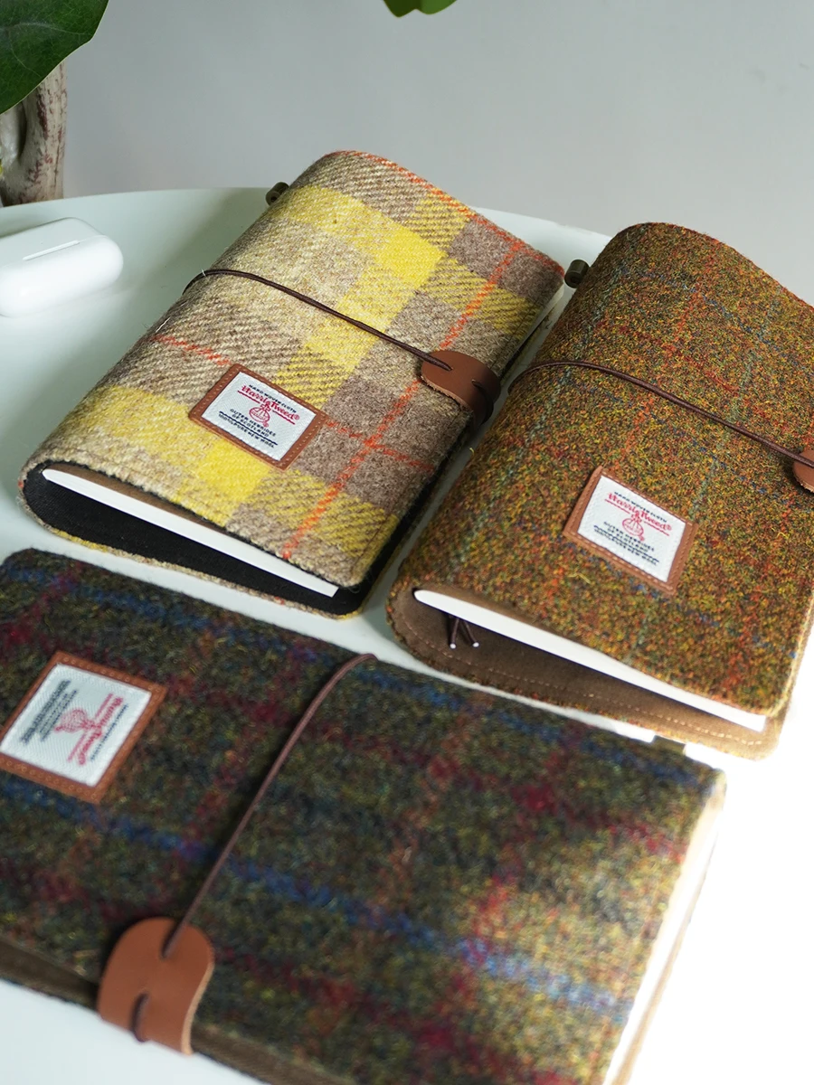 

Harris Tweed Notebook Retro Journal Loose-Leaf Tn Passport-Sized Portable Planner 14.3cmx10.5cm. Inner Pages Not Included