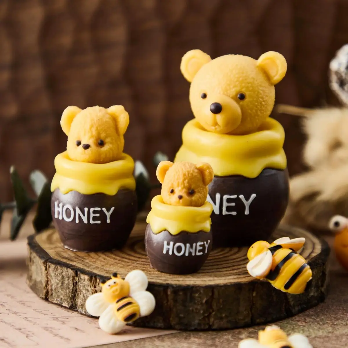 3d Cartoon Bear Silicone Molds Little Bee Honey Bucket Honeycomb Cake Mould Pastoral Style Fondant Chocolate Cake Decoration