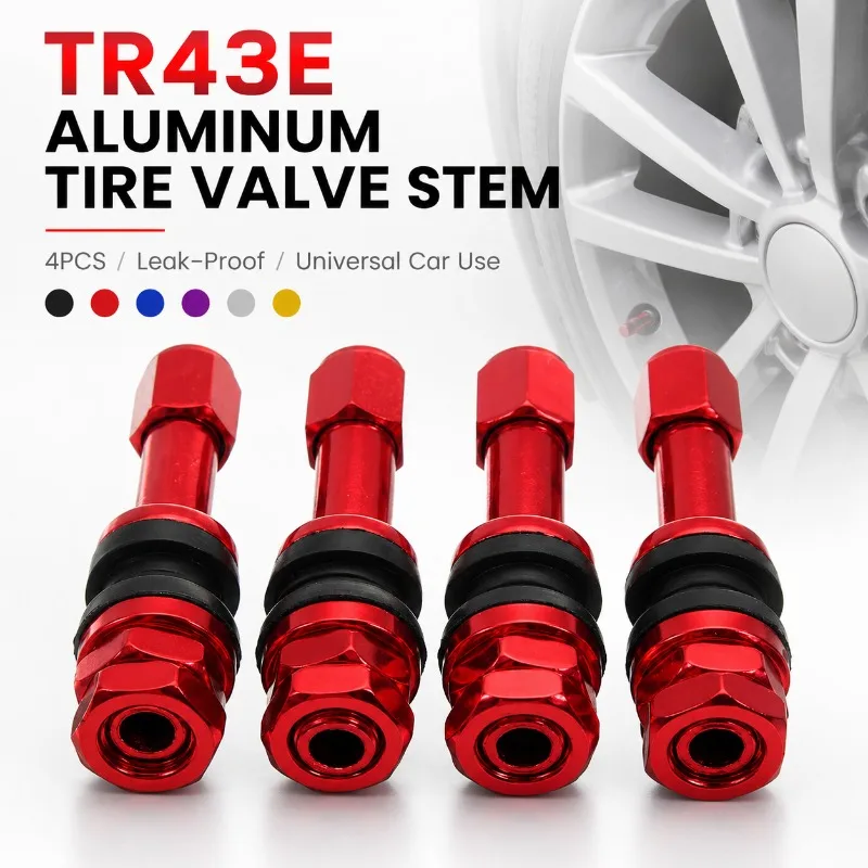 4PCS TR43E Aluminum Alloy Tire Valve Stems, Leak-Proof Tubeless Wheel Air Valves for Cars SUVs Trucks, Universal Rim Fit
