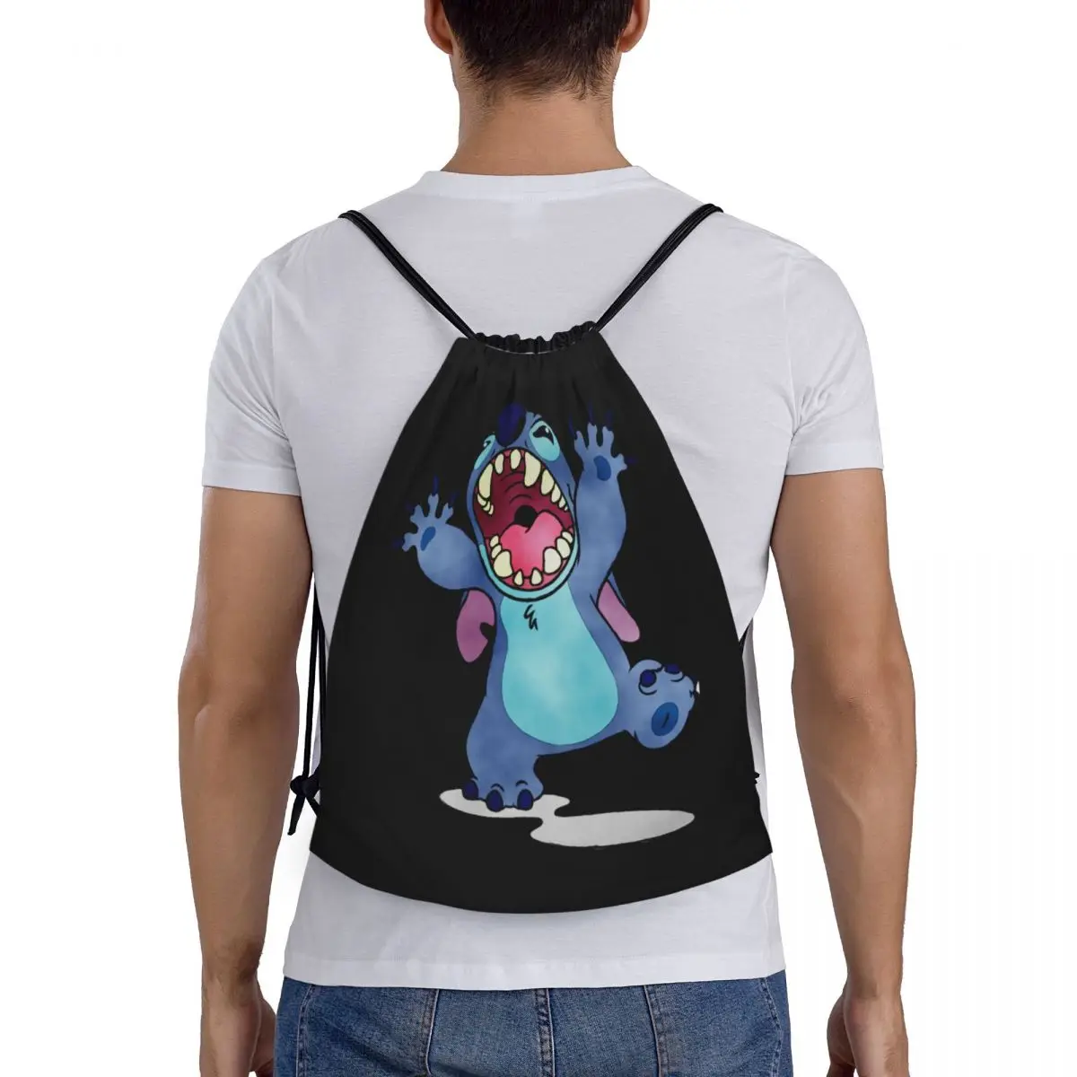 Custom Stitch Leeuw Trekkoord Tas Vrouwen Heren Draagbare Sportschool Sport Sackpack Anime Cartoon Shopping Rugzakken