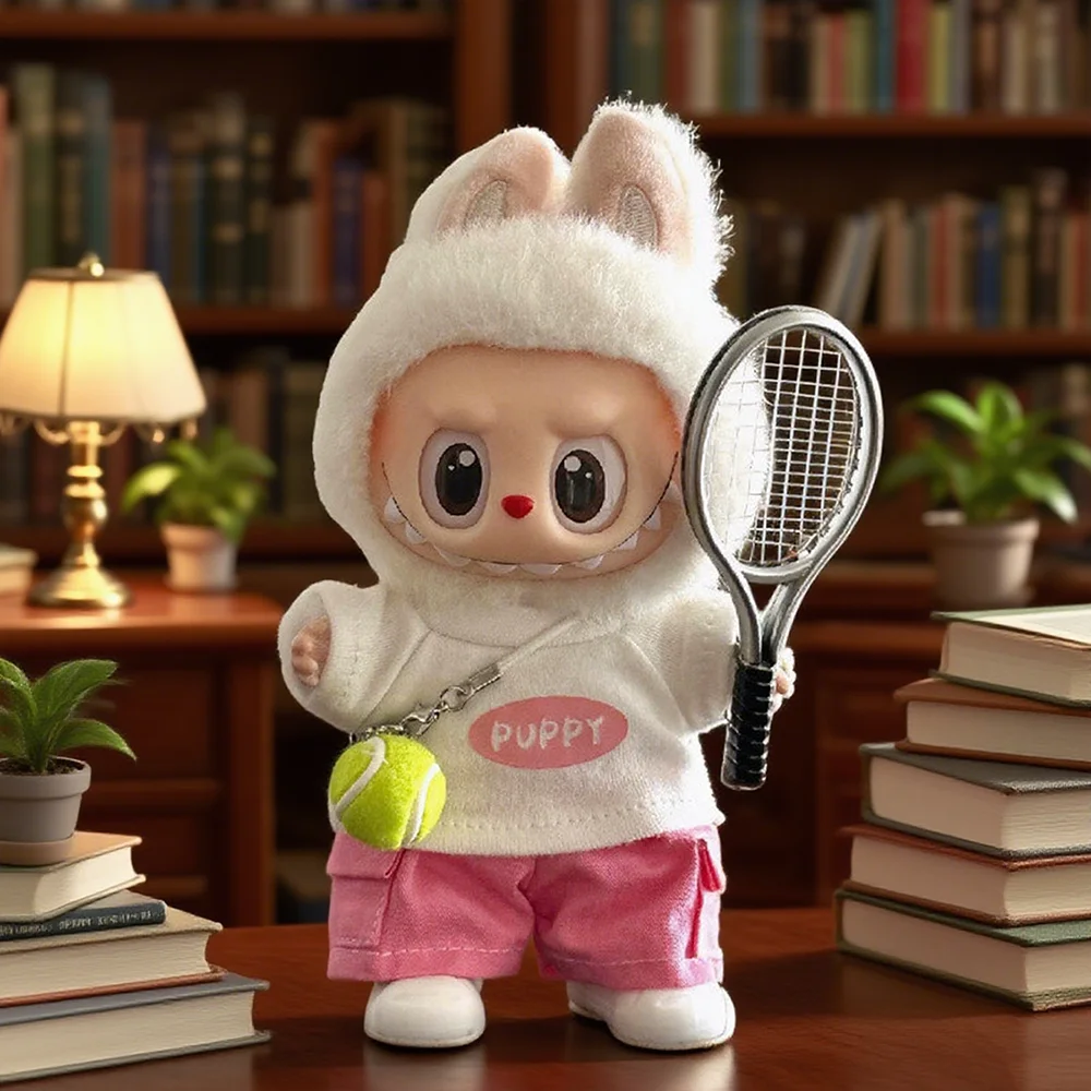 

Fashionable and Trendy Sports Tennis Suit for Labubu I II Dolls Cute Korea Style Clothes Tennis Pendant for Labubu Clothes