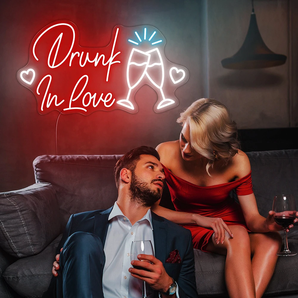 Drunk in Love Neon Sign Custom Wedding Event Wall Decor Neon Sign Personalized Gifts Celebrate Valentine Party Led Neon Light