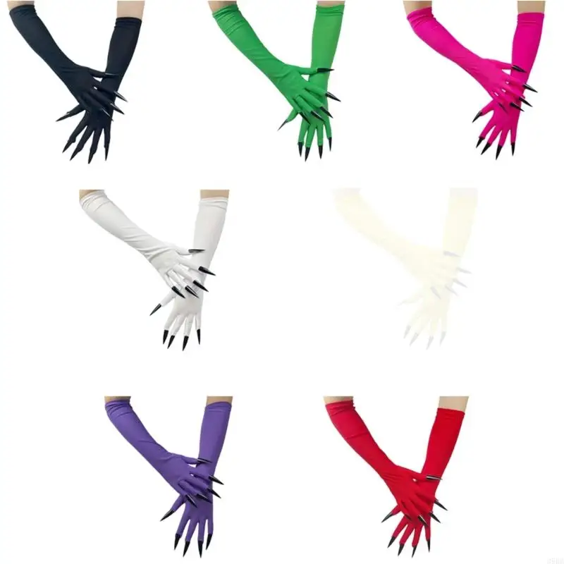 652F Halloween Gloves Full Finger Long Fingernails Costume Accessories Spooky Skull Long Gloves Long Nails