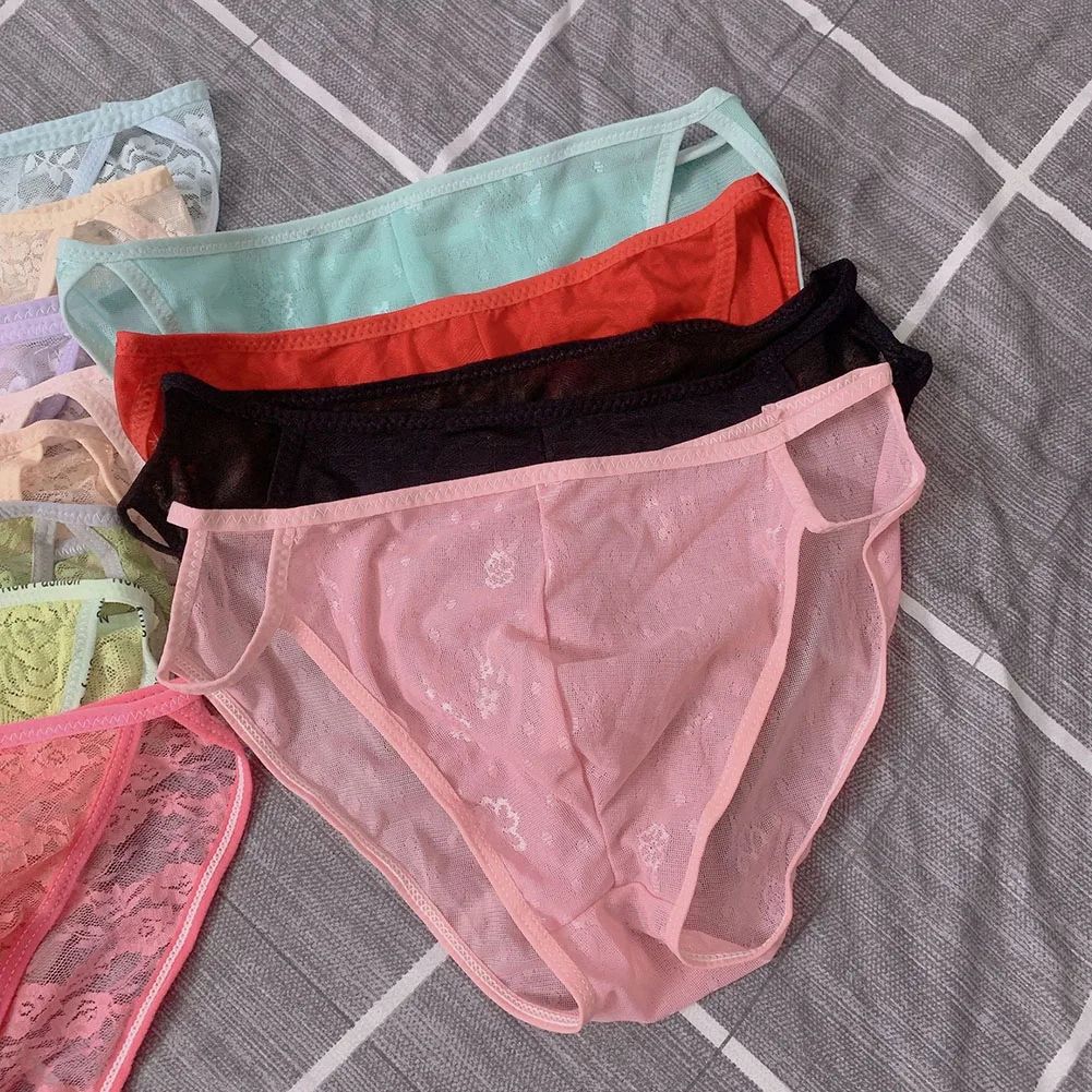 1 قطعة الرجال مثير الدانتيل ملخصات السروال g-سلسلة الحرير الجليد الكلسون الدانتيل الملابس الداخلية سراويل داخلية تنفس سلس ثونغ #2