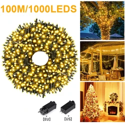 328FT-33FT 1000-100LEDS Fairy LED Patio String Light Outdoor Garden Garland Lawn Courtyard Lamp For Halloween Christmas Decor
