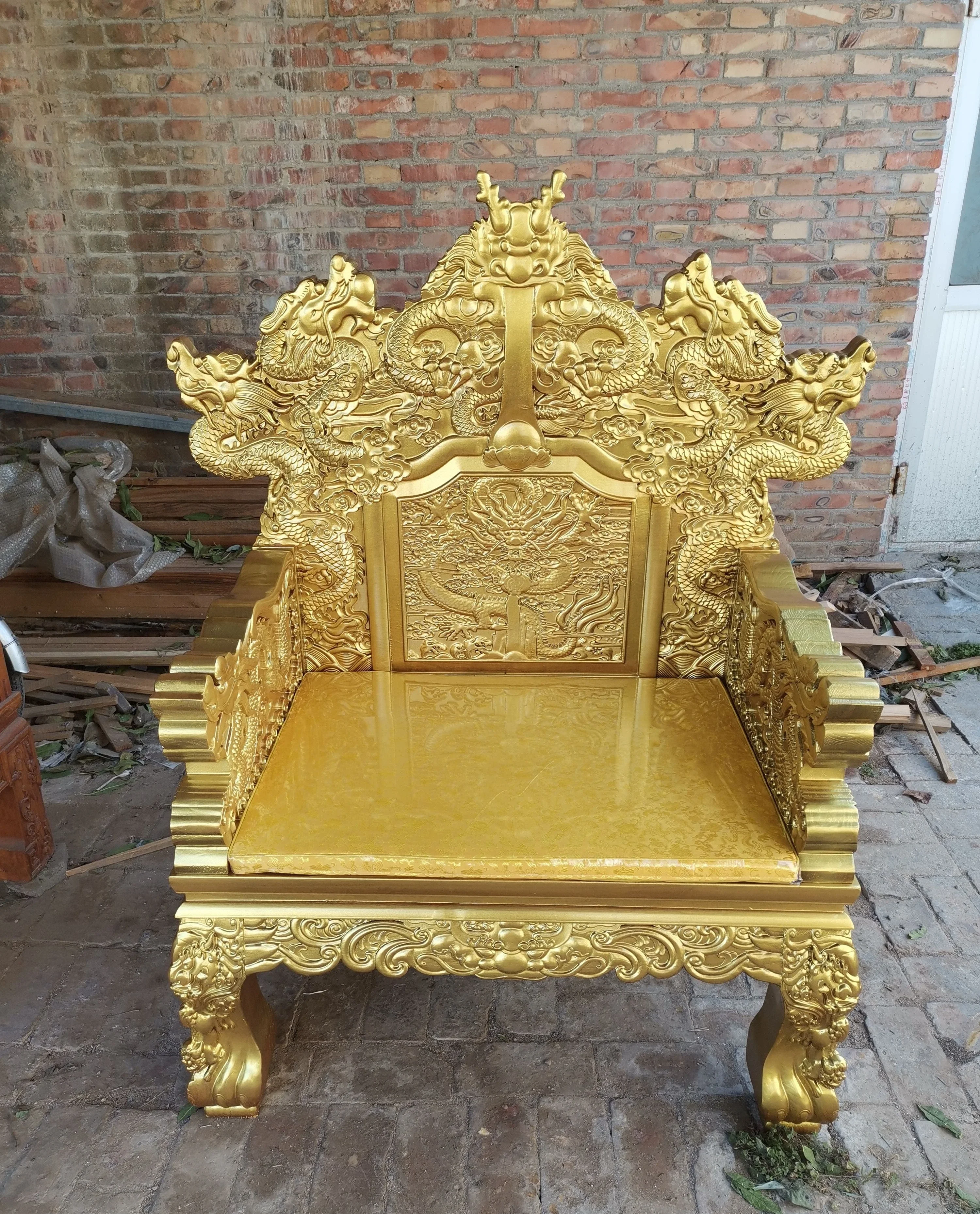Antique solid wood carving flower high-end luxury boss chair dragon chair zen elm throne meditation Buddha statue