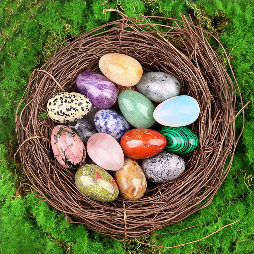 30mm Natural Stone Crystal Jade Small Egg Shape Panning Mine Bird Eggs Gemstone Easter Colored Eggs Ornament Jewelry Accessories