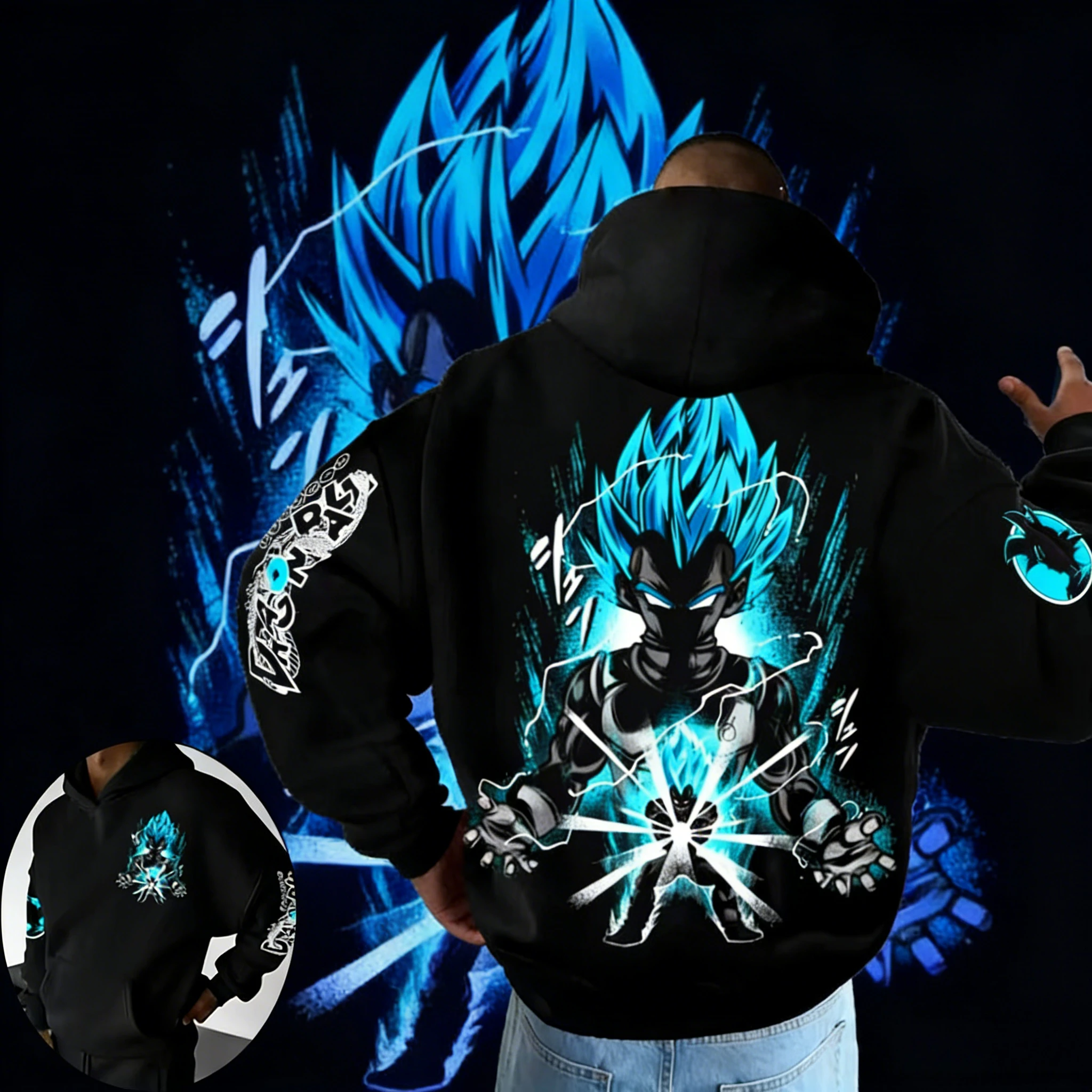 

2026AutumnWinter Dragon Ball Cotton Hoodie Men Women Sweatshirt Vintage Blue Lightning Super Saiyan Vegeta Pullover for DBZ Fans