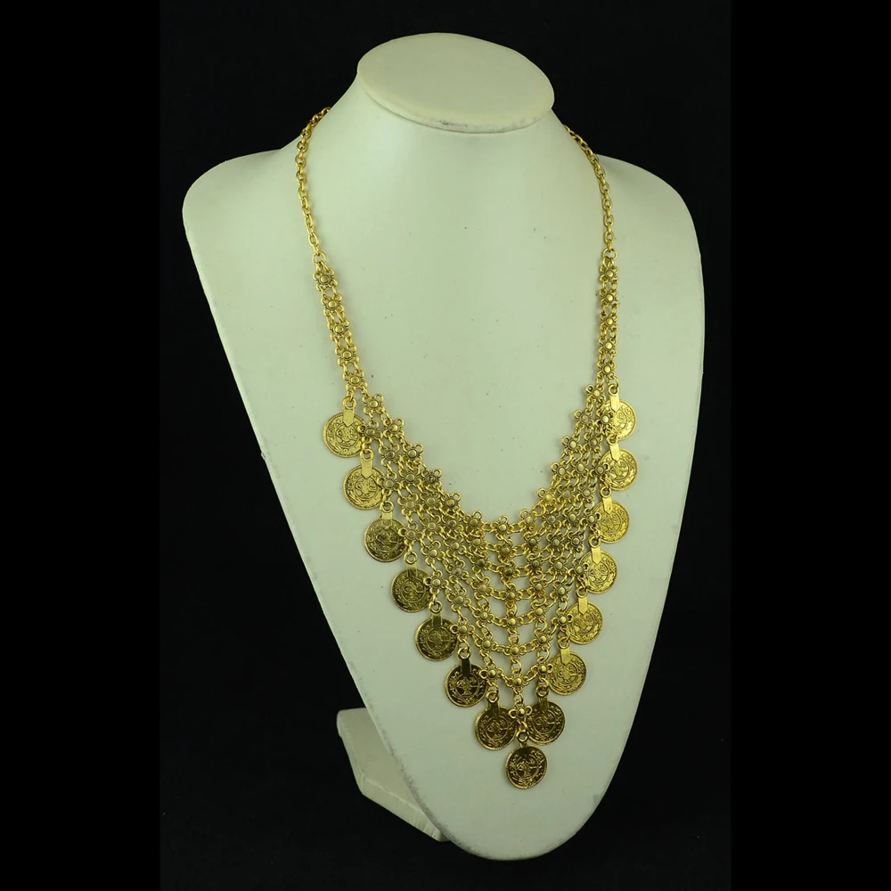Traditionelle indische afghanische pakistanische ethnische Münzen Quaste Halsband Halskette Vintage goldene Legierung Münzen Kragen Damen Halsschmuck – Detail 31