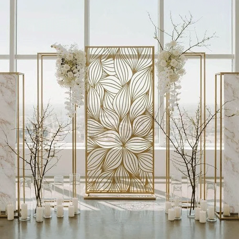 Luxury Event Decoration Golden Stainless Steel Flower Fancy Wedding Backdrop Stand New Design