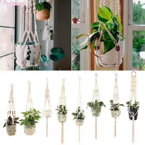 

Handmade Macrame Plant Hanger 100% PATIMATE Plant Basket Holder Hanging Flower Pot Hanger For Countyard Garden Wall Decorations