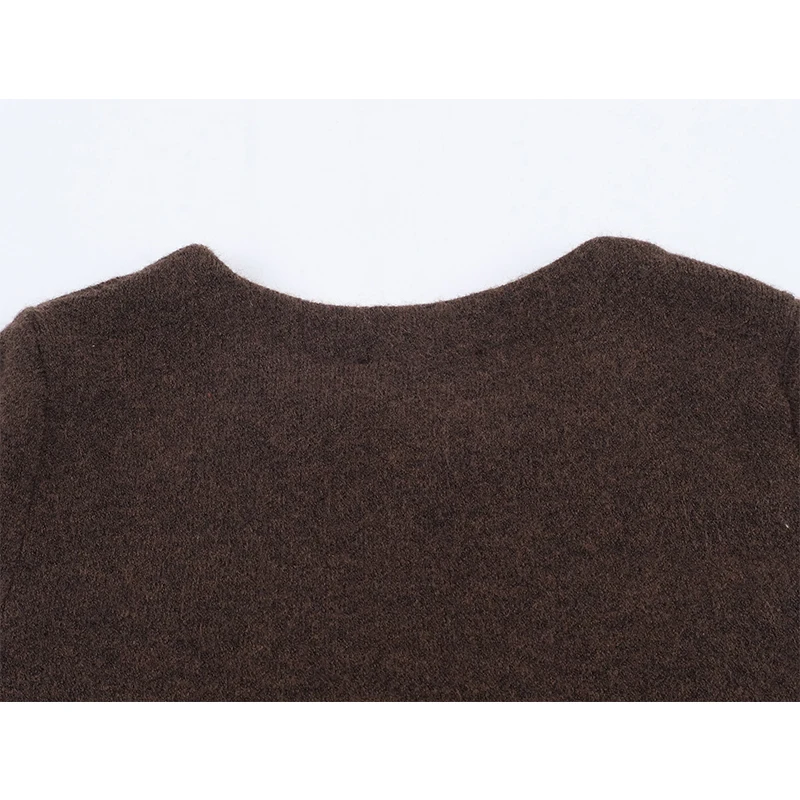 Nuevas mujeres Otoño Invierno piel sintética vestido de punto cuello redondo manga corta A-line Mini Vestidos femeninos