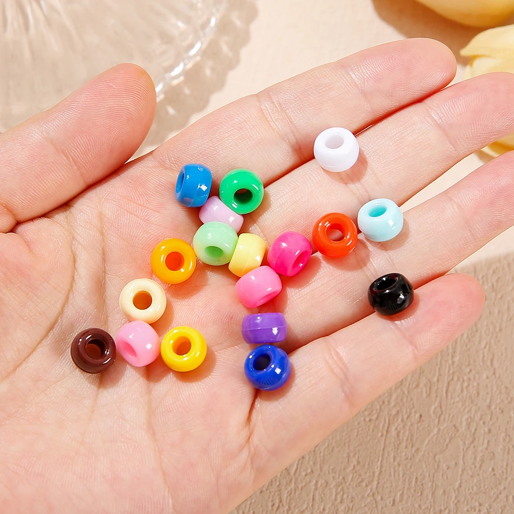 100Pcs/Lot 9mm Multicolor Acrylic Big Hole Spacer Loose Beads For DIY Craft Kid Jewelry Necklace Bracelets Making Supplies