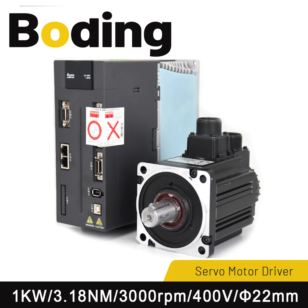 Boding Servo Motor Kits 1kw ASD-A2-1543-M Motor ECMA-J11010RS 400v 3000rpm 3.18N.m 4.15A with 3M cable