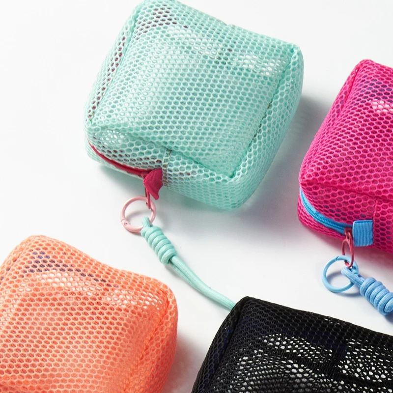 Portable Square Mesh Storage Pouch Mini Carry Bag For Cosmetics Coins Small Daily Sundries Organizer