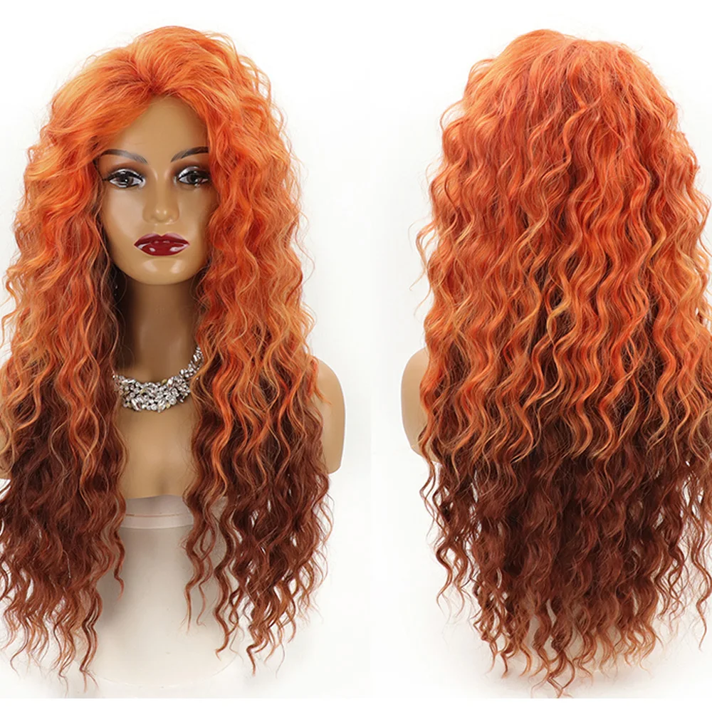 65 سنتيمتر شعر مستعار اصطناعي طويل شقراء أومبير شعر مستعار مجعد للنساء جزء مجاني آلة متموجة صنع شعر مستعار طبيعي المظهر الاصطناعية للاستخدام اليومي