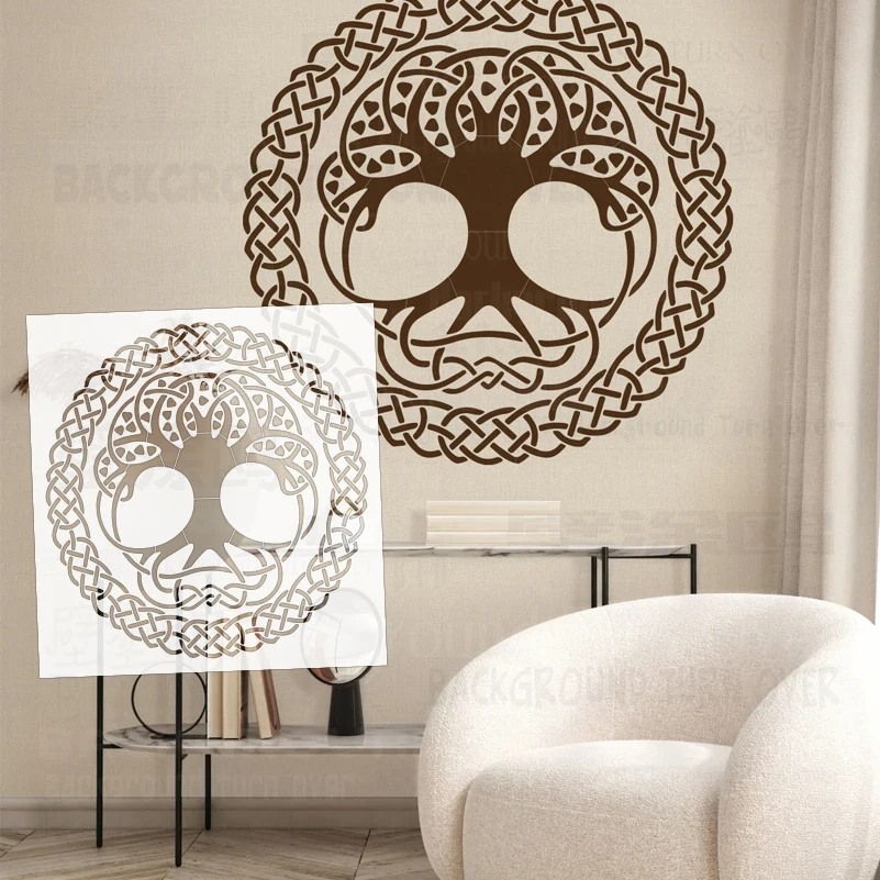 50cm - 90cm Stencil For Painting Wall Decorative Plaster Template Brick Drawing Decor Paint Mandala Celtic Tree Of Life S494