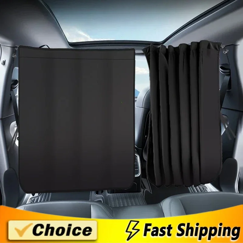 Three wheel car window sunshade, car track sunshade, car use, non perforated privacy partition curtain