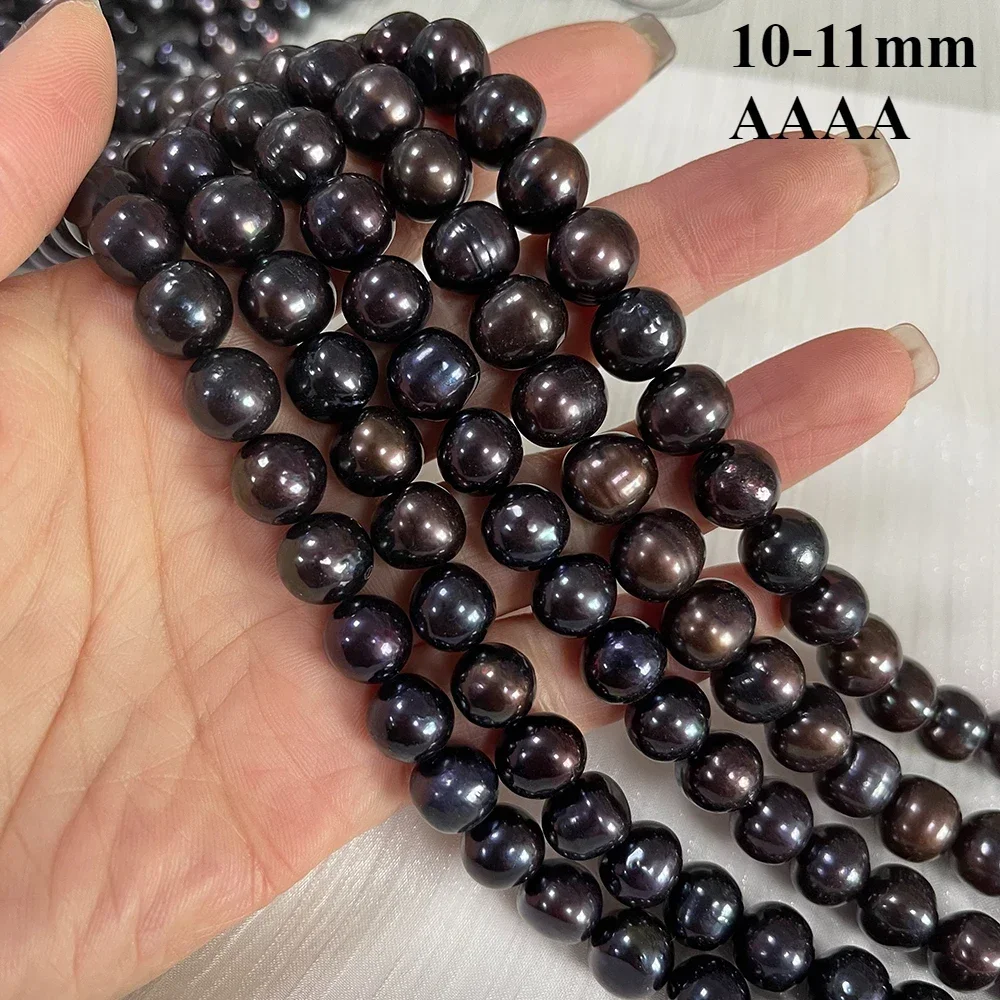 10-11mm 4A Natural Freshwater Pearl Black Round Fine Gift 100%Isolated Bead Women Jewelry Make DIY Necklace Bracelet Accessories