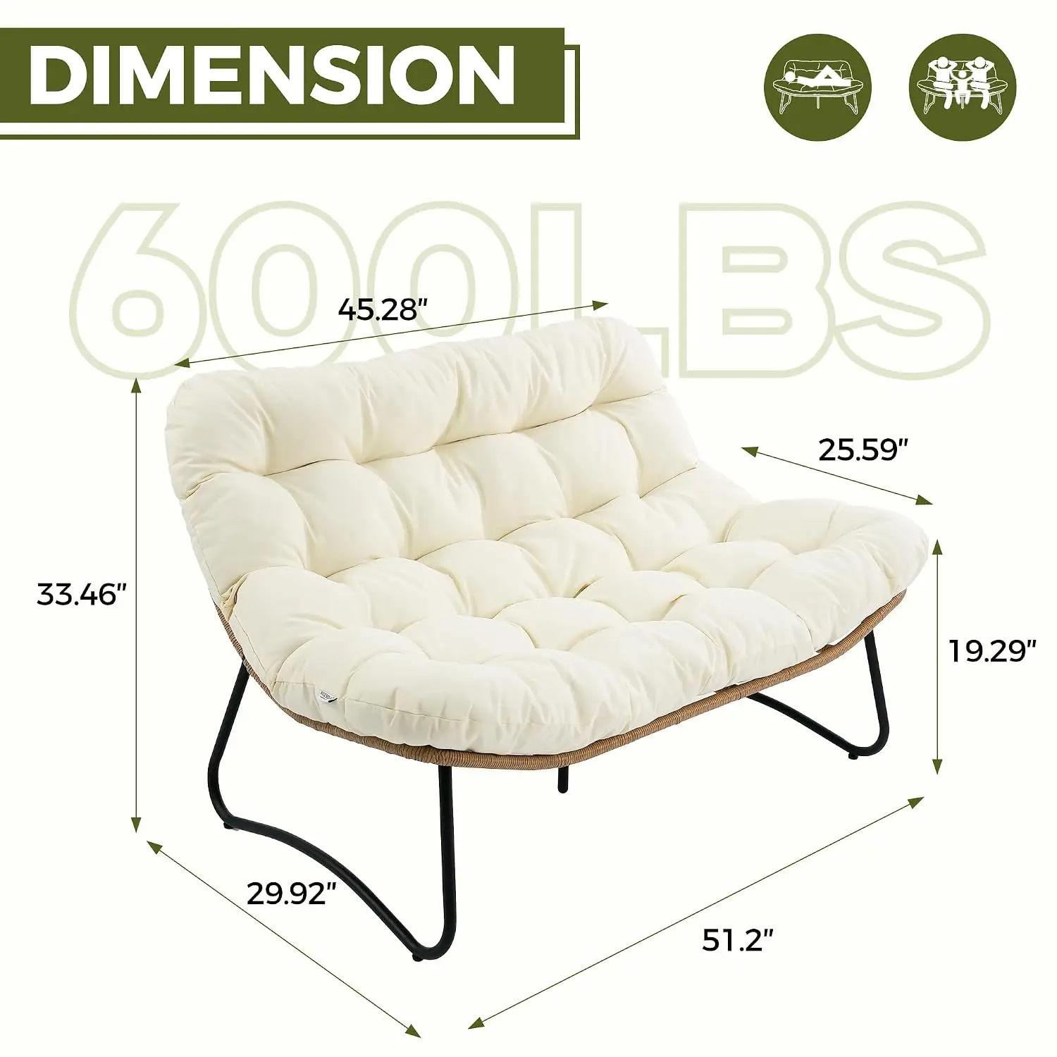 Nordic Wicker Double Papasan Patio Loveseat cushion texture close up