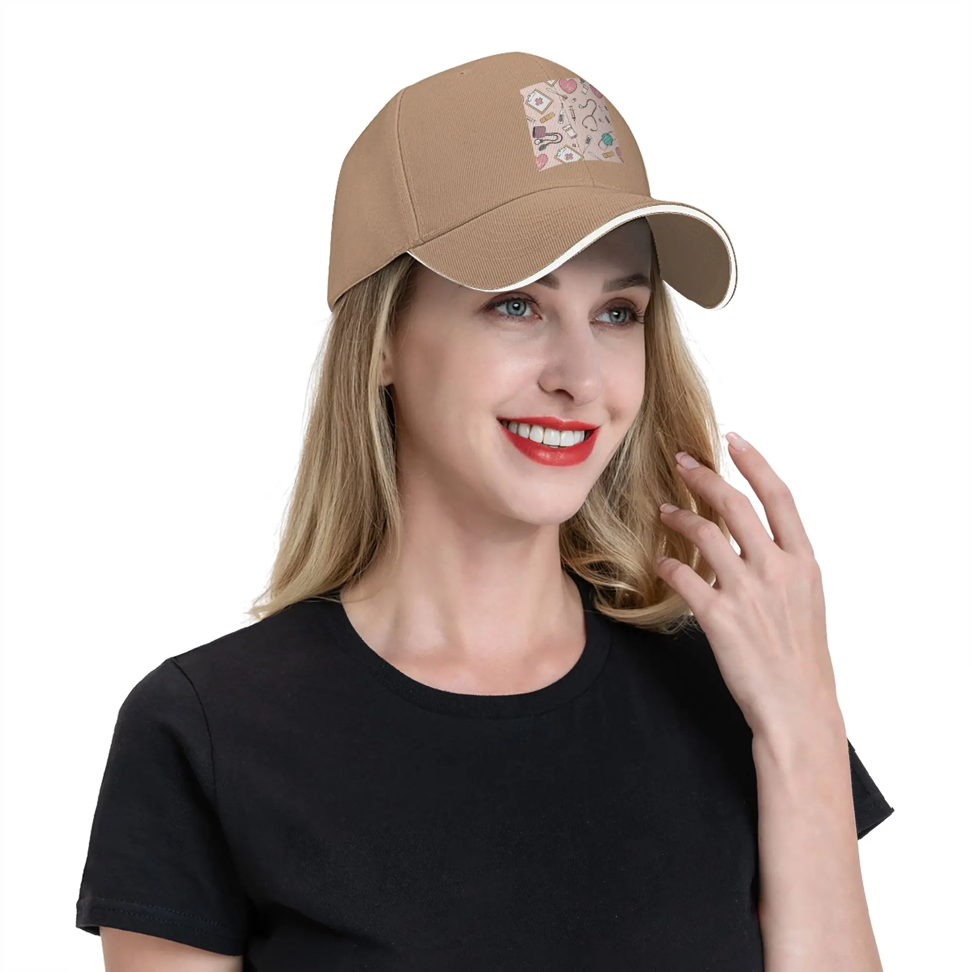 Nurse Fabric Pink Nursing Pattern Nurse Cap Casual Baseball Caps Adjustable Hat Hip Hop Summer Unisex Baseball Hats Customizable