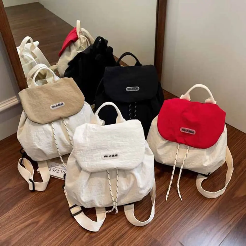 

Kawaii Solid Color Drawstring Backpack Nylon Large Capacity Students School Bag Handbag Storage Bag Shoulder Bag Teenager