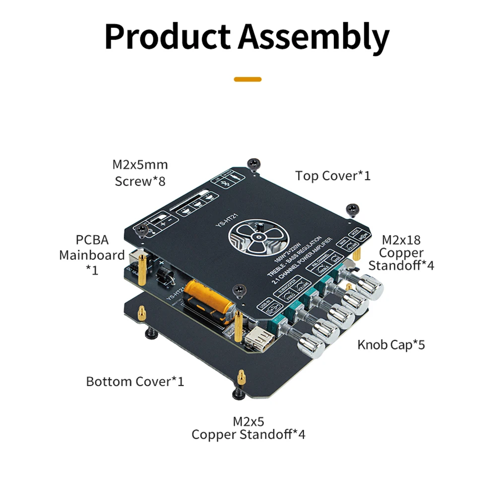 Módulo amplificador de potencia de audio digital compatible con Bluetooth, 2,1 canales, 160W*2+200W, amplificador de sonido para subwoofer de tonos altos y bajos