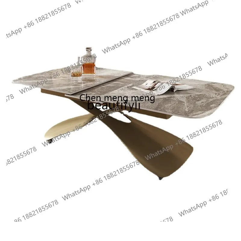 S7486 ss yj رفع طاولة القهوة ثنائي الغرض متعدد الوظائف الحديثة ضوء لوحة حجرية فاخرة قابل للسحب طاولة القهوة المتكاملة #2