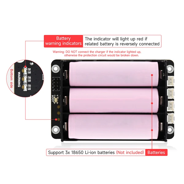 Fonte de Alimentação Ininterrupta Via I2C Bus, Raspberry Pi 5, UPS HAT Suporte, Bateria 18650 Li, 5V, Pi 4 Modelo B