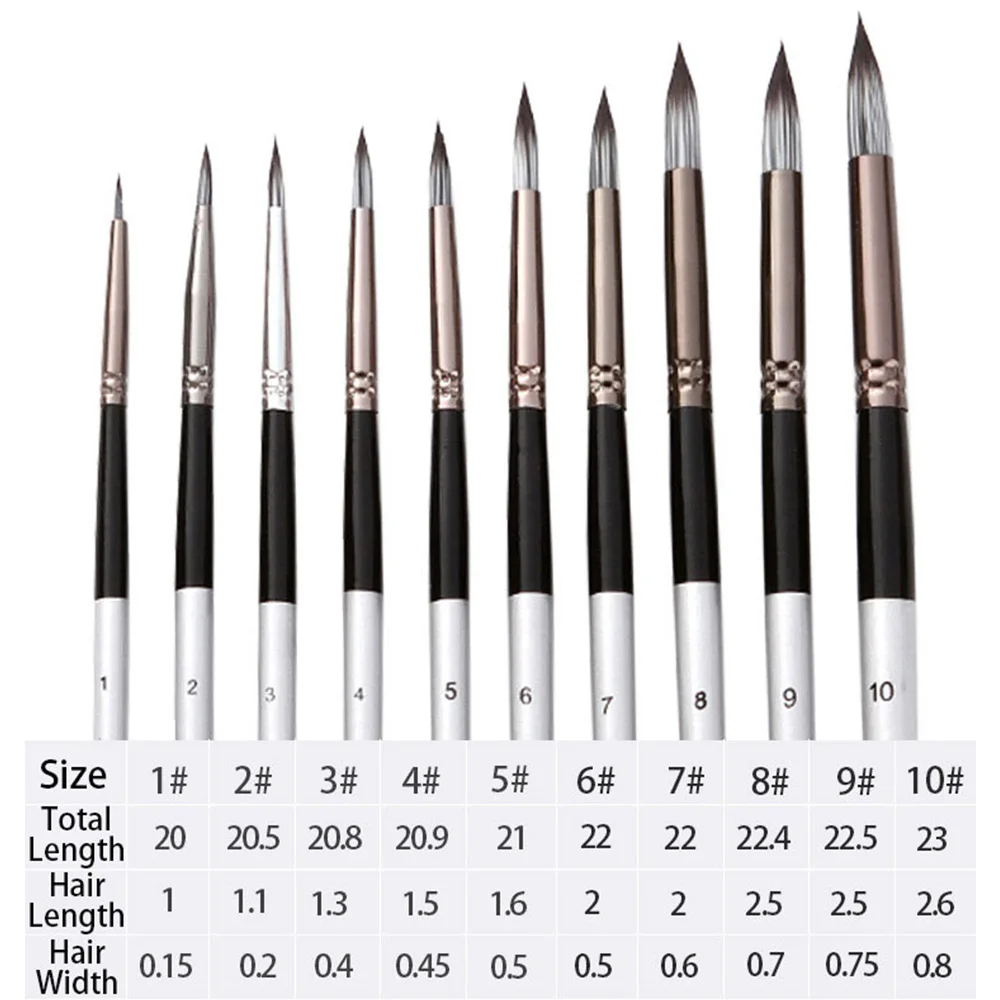 مجموعة فرش طلاء بالألوان المائية المستديرة مكونة من 10 قطع، مقبض مريح للشعر الناعم لزيت الغواش الأكريليك بالألوان المائية #2