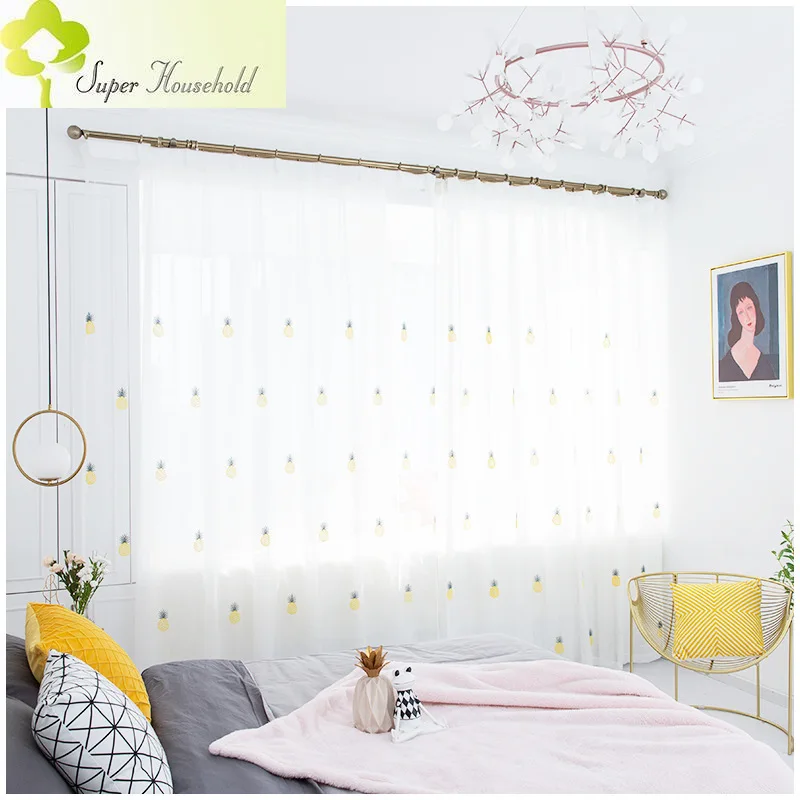 Modern Simple Embroidery children Window Tulle  Curtains for Living Room Bedroom Sheer for Kids Room Finished wholesale