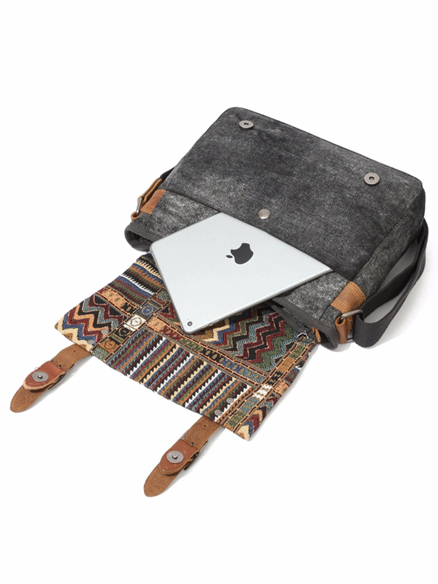 Stylish Large Capacity Retro Print Canvas Shoulder Bag Casual Geometric Patterned Crossbody Bag for Young Men And Women