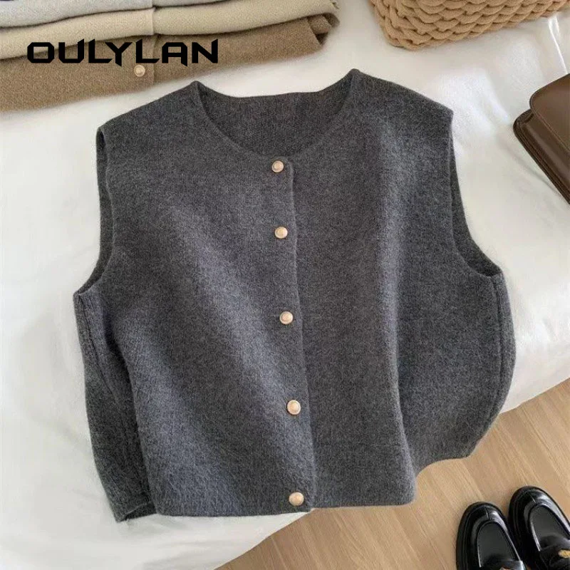 

Ladies' Soft-Toned Tops Women Loose V-neck Button Sleeveless Female Solid Sweater Coat Solid Button Knitted Cardigan Vest Coat