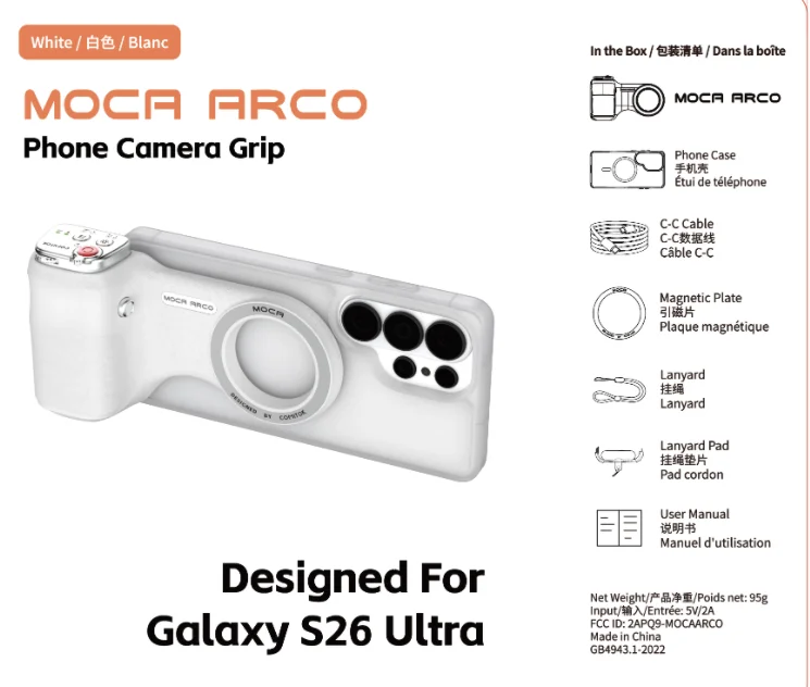 COMITOK MOCA ARCO Magnetischer Kameragriff für Galaxy S26 Ultra Abnehmbarer Fernbedienungsgriff mit passendem Etui für Vlog Video Selfie – Detail 8