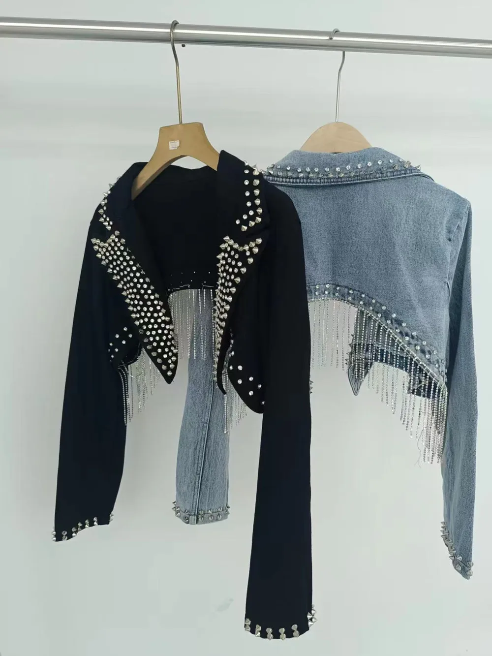 

American Style Design Sensibility High-Waisted Denim Jacket Vintage Cropped Fringed Decorative Women's Cardigan