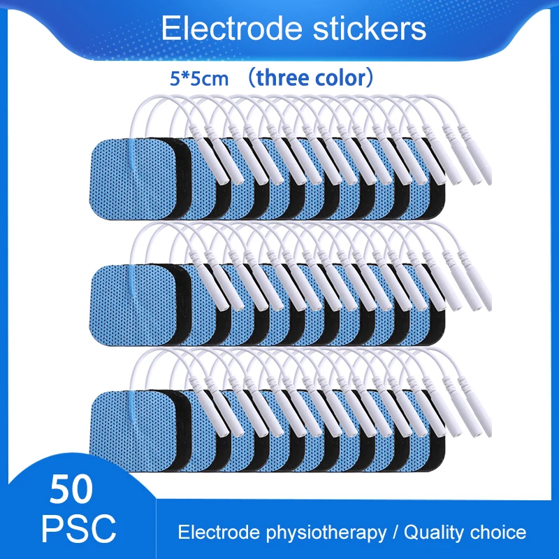 

50pcs 5x5cm Electrode Pads Gel Patch TENS Ems Nerve Muscle Stimulator Tens Electrodes Physiotherapy Machine 2mm Plug