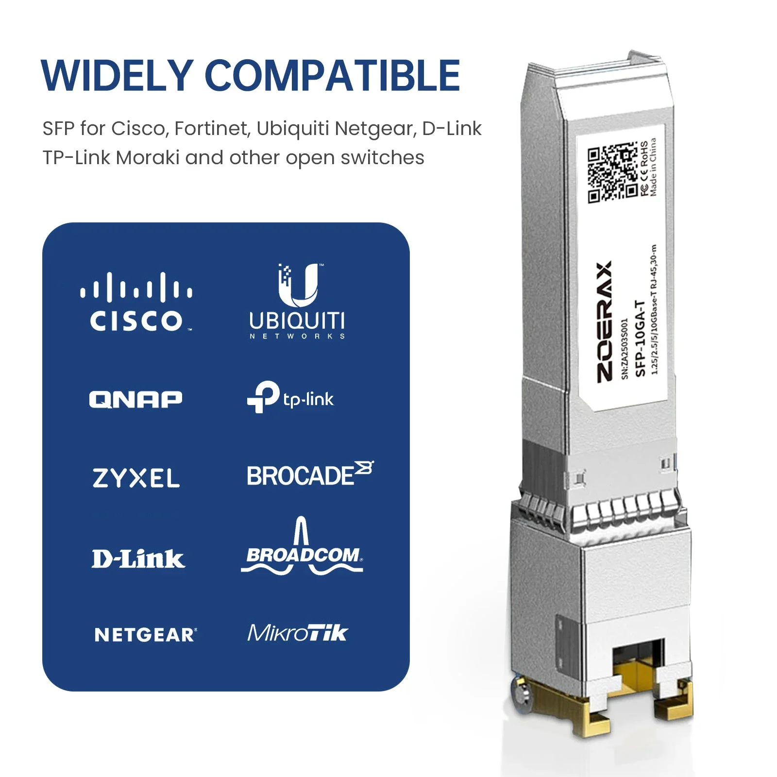 ZOERAX 10G SFP to RJ45 CAT.6a CAT7 Transceiver Module For Intel Cisco DELL Netgear intel TP-Link Auto-Negotiation Fiber Adapter
