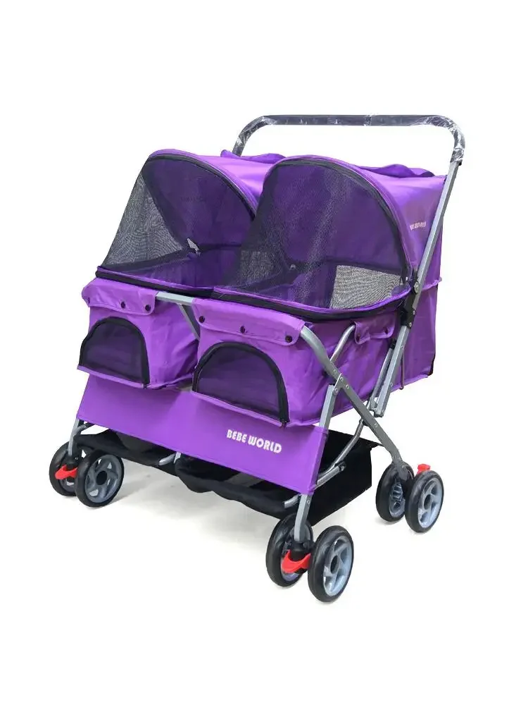 Two-seat pet stroller double sleeping bed car ultra-light folding removable washable cat dog widening care out pet car