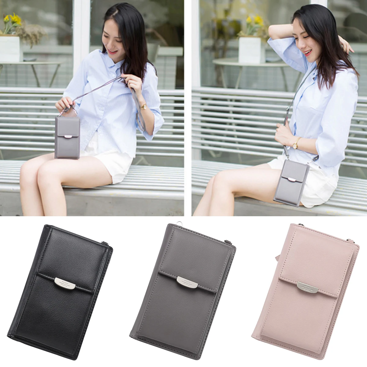 Wallet Japanese and Korean Small Fresh Mobile Phone Bag Ladies Purse Women's Mobile Phone Bag PU Leather Wallet