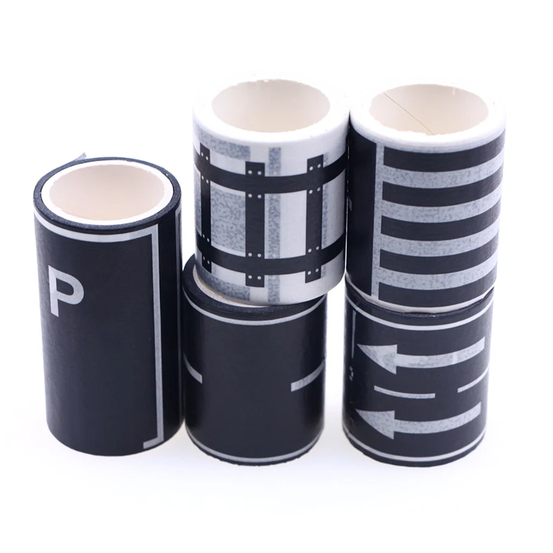 1Roll 5M 1:12 Dollhouse Road Traffic Railway Track Scene Tape Sticker Miniature Parking Scene Curve Sticker Model Decor Toy
