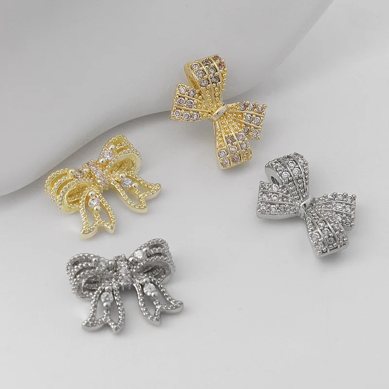 3PCS Luxury Sparkle Zircon 3D Bowknot Crystal Drop Pendant Bow Alloy Nail Art Rhinestones Jewelry Decorations Manicure Ornaments